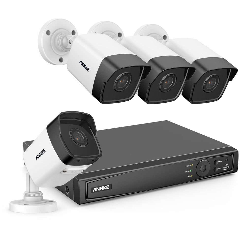 ANNKE H800 8CH Bullet PoE Security Camera System with 8MP NVR, 4X 5MP Outdoor IP Camera, Audio Recording, H.265+, EXIR 2.0 Night Vision, IP67 Weatherproof, 24/7 Video Surveillance(NO HDD Included)