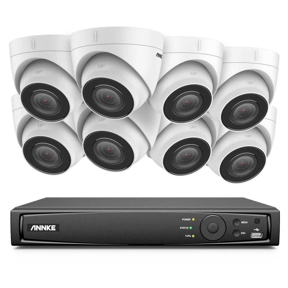 ANNKE H800 8CH Turret PoE Security Camera System with 8MP NVR, 8X 5MP Outdoor IP Camera, Audio Recording, H.265+, EXIR 2.0 Night Vision, IP67 Weatherproof, 24/7 Video Surveillance(NO HDD Included)