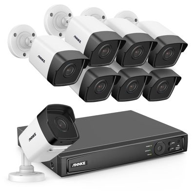 ANNKE H800 8CH Bullet PoE Security Camera System with 8MP NVR, 8X 5MP Outdoor IP Camera, Audio Recording, H.265+, EXIR 2.0 Night Vision, IP67 Weatherproof, 24/7 Video Surveillance(NO HDD Included)