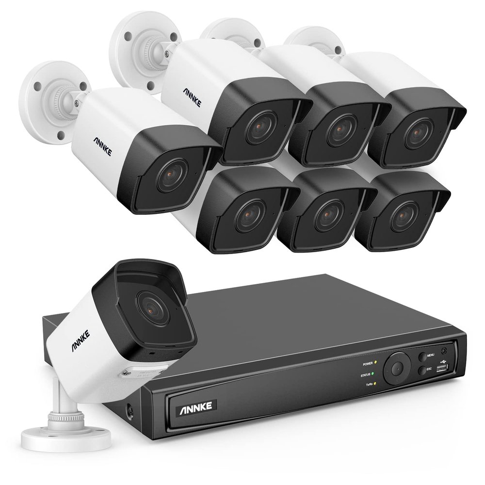 ANNKE H800 8CH Bullet PoE Security Camera System with 8MP NVR, 8X 5MP Outdoor IP Camera, Audio Recording, H.265+, EXIR 2.0 Night Vision, IP67 Weatherproof, 24/7 Video Surveillance(NO HDD Included)
