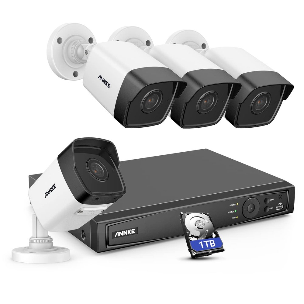 ANNKE H800 8CH Bullet PoE Security Camera System with 8MP H.265+ NVR, 4X 5MP Outdoor IP Camera,1TB HDD, Audio Recording, 100 ft EXIR 2.0 Night Vision, IP67 Weatherproof, 24/7 Video Surveillance