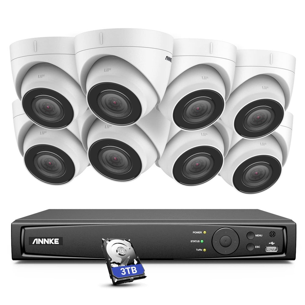 ANNKE H800 8CH Turret PoE Security Camera System with 8MP H.265+ NVR, 8X 5MP Outdoor IP Camera, 3TB HDD, Audio Recording, 100 ft EXIR 2.0 Night Vision, IP67 Weatherproof, 24/7 Video Surveillance