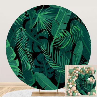 DORCEV Diameter 6.5ft Green Palm Leaves Round Backdrop Cover Tropical Leaves Botanical Plants Photography Background Jungle Safari Theme Background for Summer Hawaiian Travel Circle Backdrop