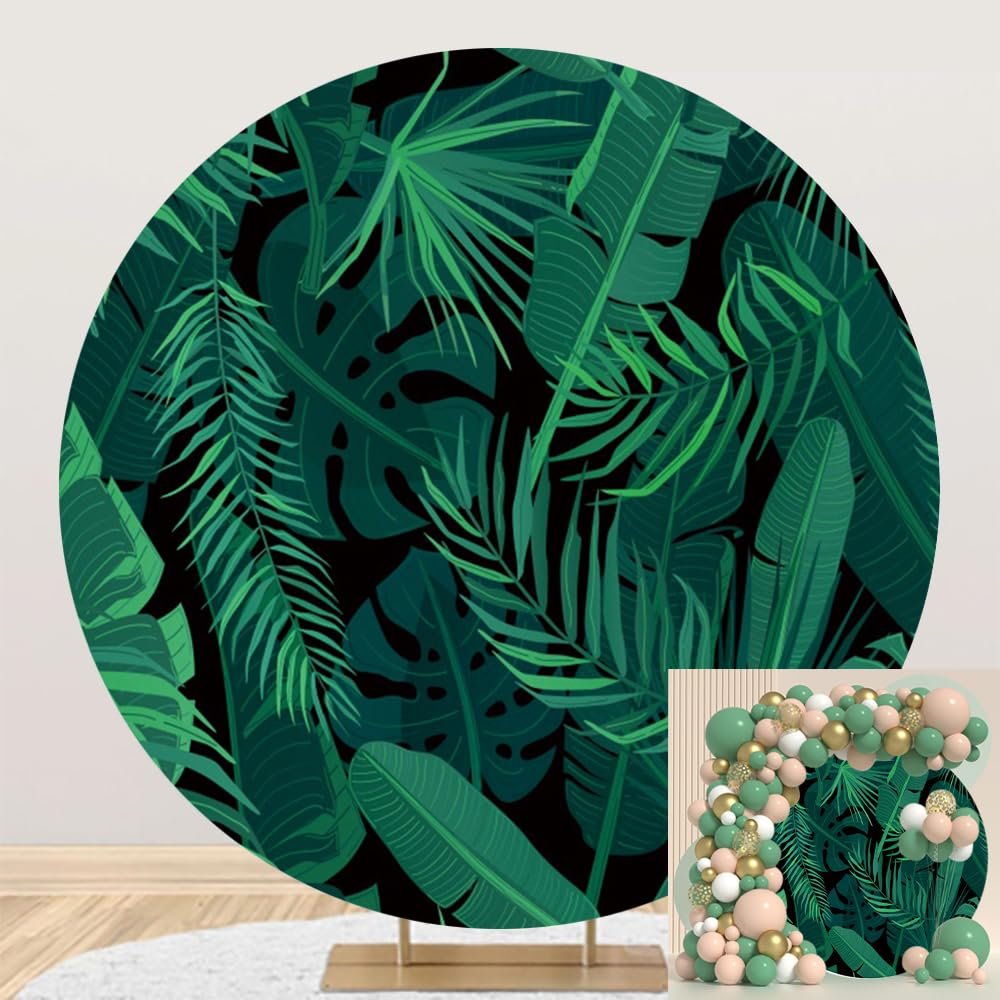 DORCEV Diameter 6.5ft Green Palm Leaves Round Backdrop Cover Tropical Leaves Botanical Plants Photography Background Jungle Safari Theme Background for Summer Hawaiian Travel Circle Backdrop