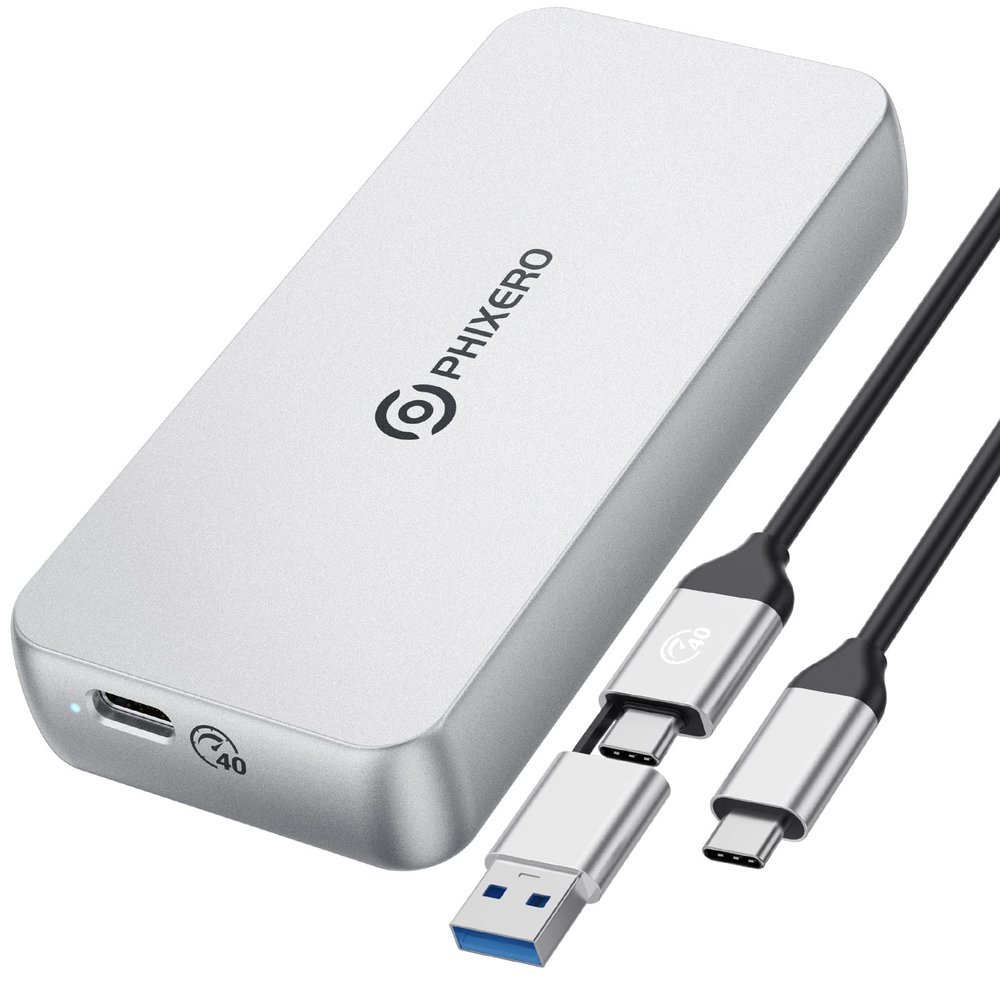 PHIXERO 40Gbps Thunderbolt Enclosure Adapter, Aluminum Thunderbolt SSD Enclosure, Triple Heat Dissipation M.2 Enclosure, USB 4.0 to M-Key 2280 NVME PCIE SSD External Enclosure, NVME Enclosure, Sliver