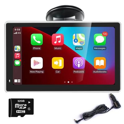7 Inch Touchscreen Monitor for Wireless Apple Carplayer and Android Auto Built-in Two Speakers Car Stereo Multimedia Player with Bluetooth, Mirror Link, Dash or Windshield Mounted with 32G Card