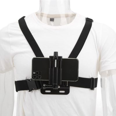 Mobile Phone Chest Mount Harness Strap Holder Cellphone Chest Strap Harness Mount with Detachable Stand, Stretchable and Immersive, Chest Strap Harness Mount for Smartphones and Action Camera