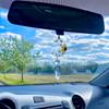 Floral Crescent Moon Car Charm, Sunflower Crystal Suncatcher, Auto Rear View Mirror Accessories, BOHO Minimalist Dainty Decor, New Car Gift (Flower - Purple, Crystal - Clear) view 2