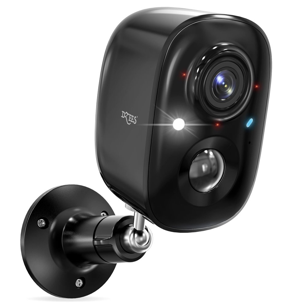 Dzees Security Camera Outdoor Wireless - Upgrade 2K 3MP Battery Powered WiFi Outdoor Camera Wireless, Spotlight, Siren, AI Dectection, Color Night Vision, IP66 Waterproof Cloud/SD-Black