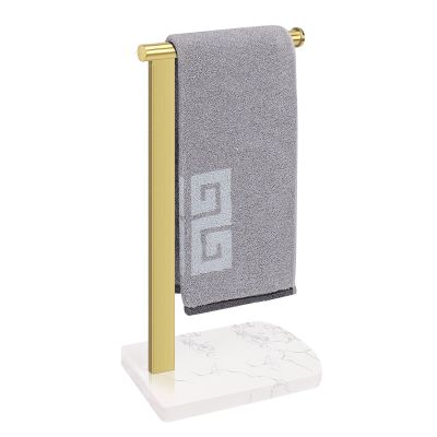 NearMoon Hand Towel Holder with Balanced Marble Base, 304 Stainless Steel Stand Towel Ring L Shape Hand Towel Rack Free-Standing Towel Bar for Bathroom Kitchen Countertop (Single Rod, Brushed Gold)