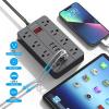 10 Ft Extension Cord Surge Protector, SMNICE 8 Widely Spaced Outlets and 6 USB (1 USB C) Charging Ports Flat Plug Power Strip, Desktop Power Cord for Travel Home Office Accessories Black view 3