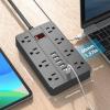 10 Ft Extension Cord Surge Protector, SMNICE 8 Widely Spaced Outlets and 6 USB (1 USB C) Charging Ports Flat Plug Power Strip, Desktop Power Cord for Travel Home Office Accessories Black view 4