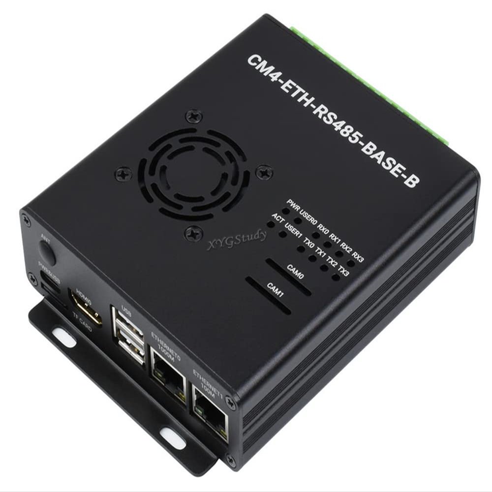 Dual ETH Quad RS485 Base Board (B) for Raspberry Pi Compute Module 4 Gigabit Ethernet 4CH Isolated RS485 USB2.0 with Protection Case @XYGStudy (CM4-ETH-RS485-BOX-B)