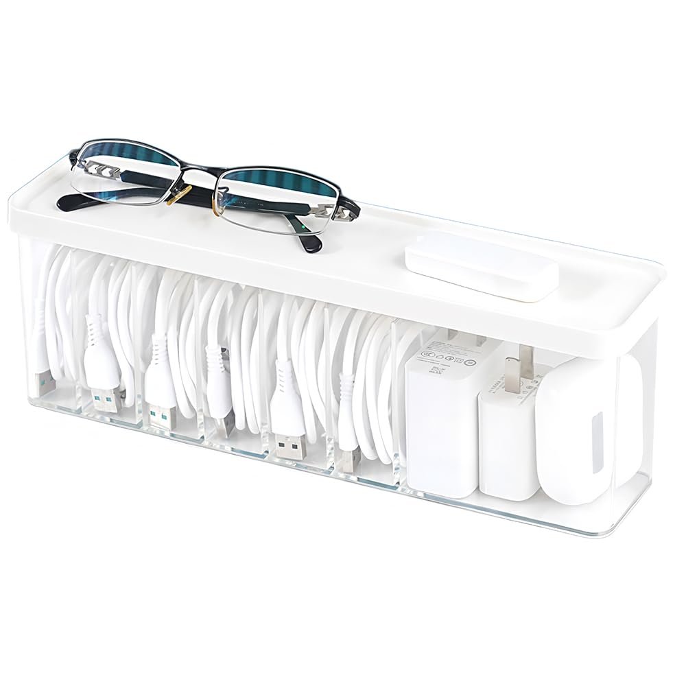 Nkocvew Charger Cable Cord Storage Organizer Box - 1 Pack With Lid - Easy Storage Without Cable Ties