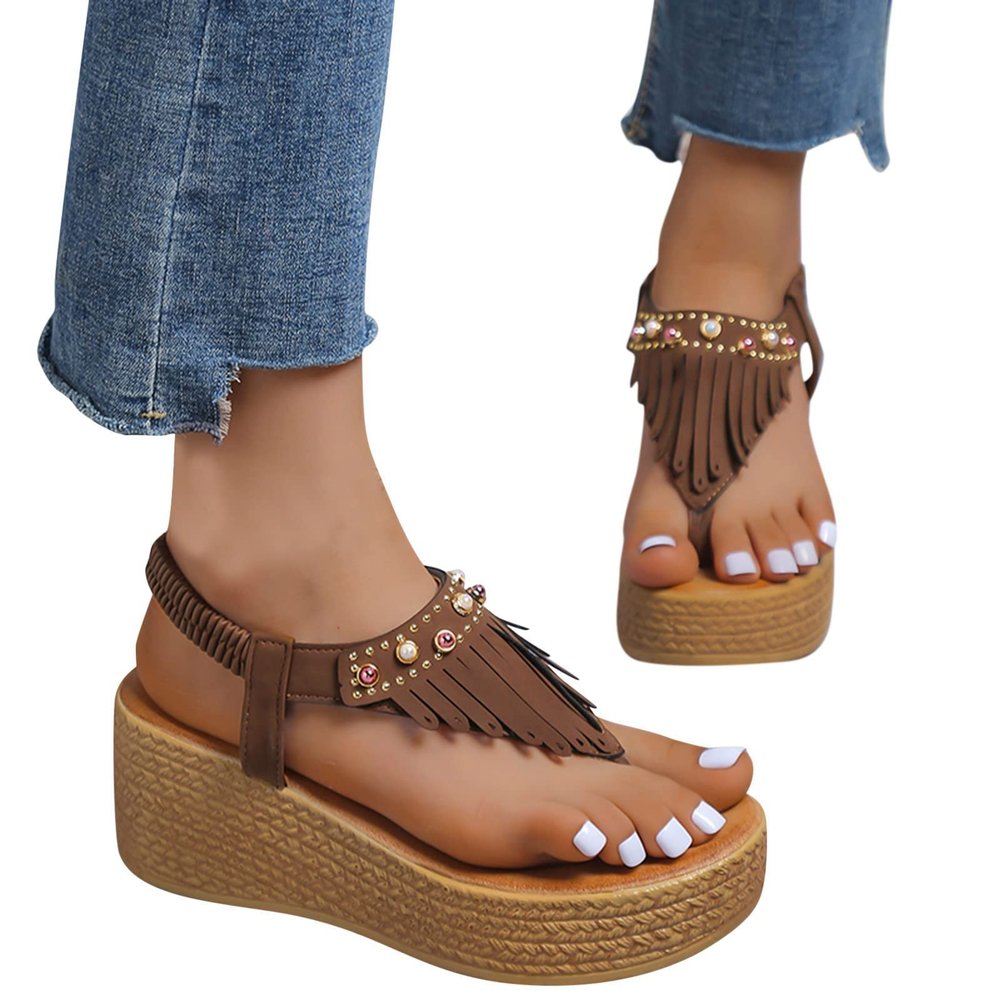 ZBYY Women's Platform Wedges Heel Sandals Summer Wedge Flip Flops Sandals Slip On Elastic Ankle Strap Party Dress Shoes