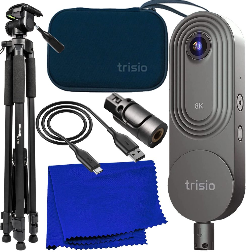 Trisio Lite 2 VR - 8K Virtual Tour NodeRotate 360 Camera + Manufacturer Supplied Carrying Case, Quick Plug-in, USB Cable, Seller Supplied Lightweight 60 Tripod, Microfiber Cloth & More (8pc Bundle)