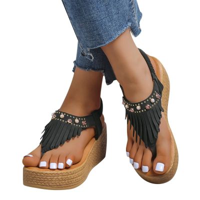 ZBYY Women's Platform Wedges Heel Sandals Summer Wedge Flip Flops Sandals Slip On Elastic Ankle Strap Party Dress Shoes