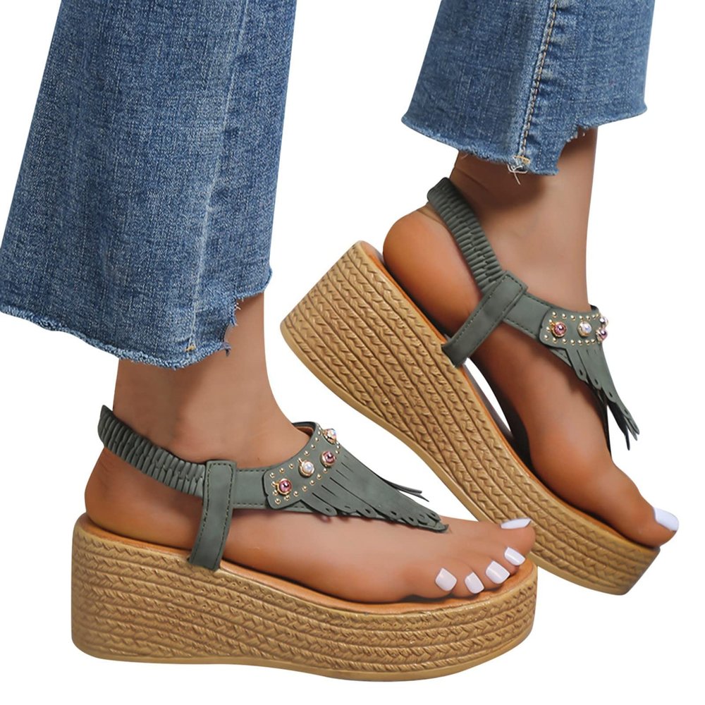 ZBYY Women's Platform Wedges Heel Sandals Summer Wedge Flip Flops Sandals Slip On Elastic Ankle Strap Party Dress Shoes