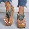 ZBYY Women's Platform Wedges Heel Sandals Summer Wedge Flip Flops Sandals Slip On Elastic Ankle Strap Party Dress Shoes view 3