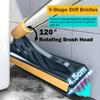2 in 1 Cleaning Scrub Brush Grout Brush Scrape Floor Scrub Brush with Long Handle V-Shape Stiff Bristle Brush Scrubber with Squeegee 120Rotating Magic Broom Brush for Cleaning Bathroom Glass Wall view 4