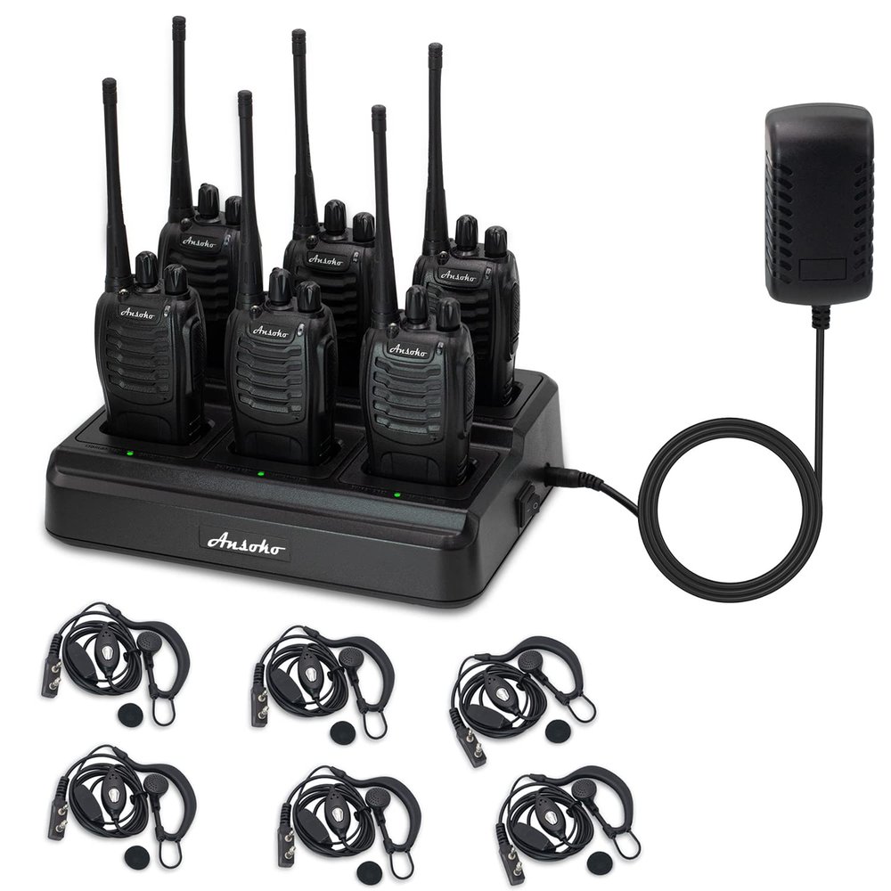 Ansoko Walkie Talkies for Adults Long Range Rechargeable 2-Way Radio Walkie Talkie with 6-Bank Gang Charger and Spare Batteries (6 Pack)