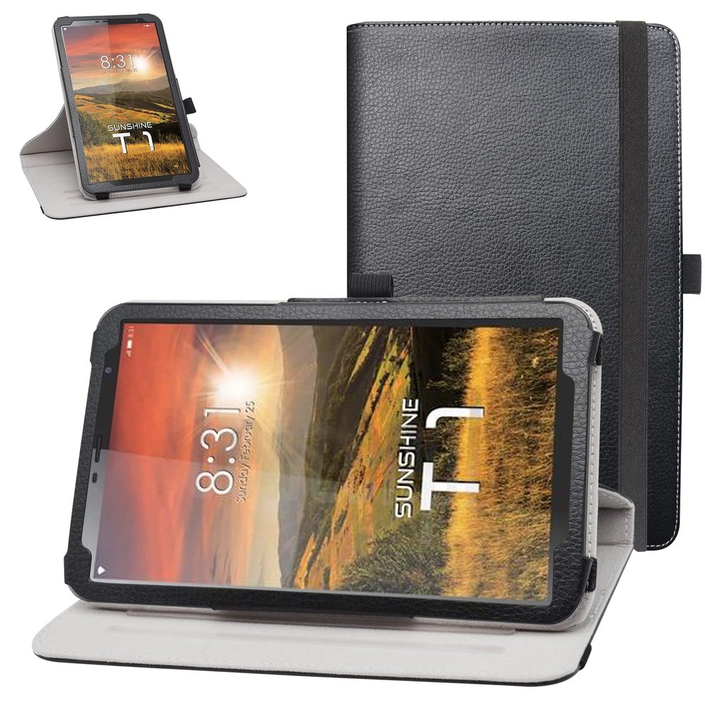 Bige for Sunshine T1 Elite Rotating Case, 360 Degree Rotary Stand with Cute Pattern Cover for Sunshine T1 Elite/Hyundai Hytab Plus 8WB1 8" Tablet, Black