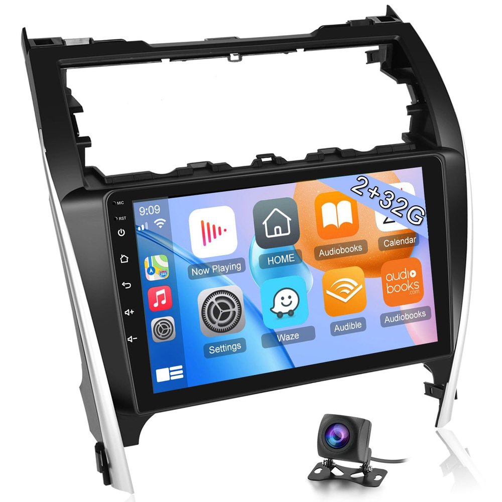 NHOPEEW 2GB+64GB Android Car Radio for Toyota Camry 2012 2013 2014 Compatible with Apple Carplay and Android Auto, 10.1 inch Touchscreen DSP Stereo with AHD Bacnkup Camera and Mic