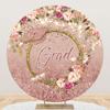DORCEV Grad Class of 2025 Round Backdrop Cover 7.2x7.2ft Polyester Rose Pink Glittering Rustic Pink Floral Congrats Grad Round Background Graduation Congratulations Prom Party Photo Portrait Props view 1