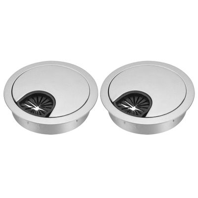 YOKIVE 2Pcs Desk Cable Hole Cover, Zinc Alloy Cord Raceway Great for Office, Home, Daily Use (53mm, Silver)