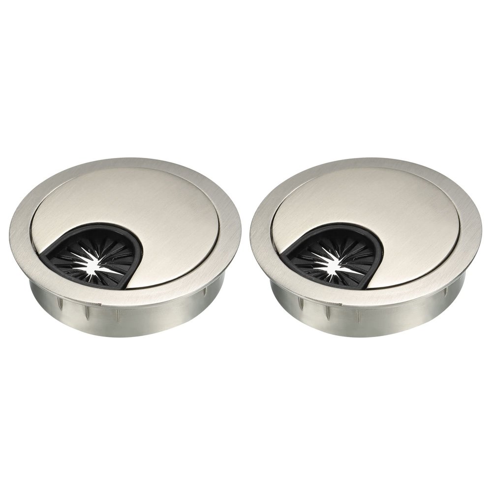 YOKIVE 2Pcs Desk Cable Hole Cover, Zinc Alloy Cord Wire Raceway Great for Office, Home, Daily Use (50mm, Silver)