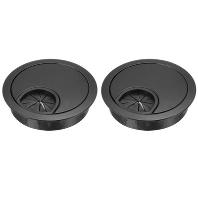 YOKIVE 2Pcs Desk Cable Hole Cover, Zinc Alloy Cord Raceway Great for Office, Home, Daily Use (53mm, Black)