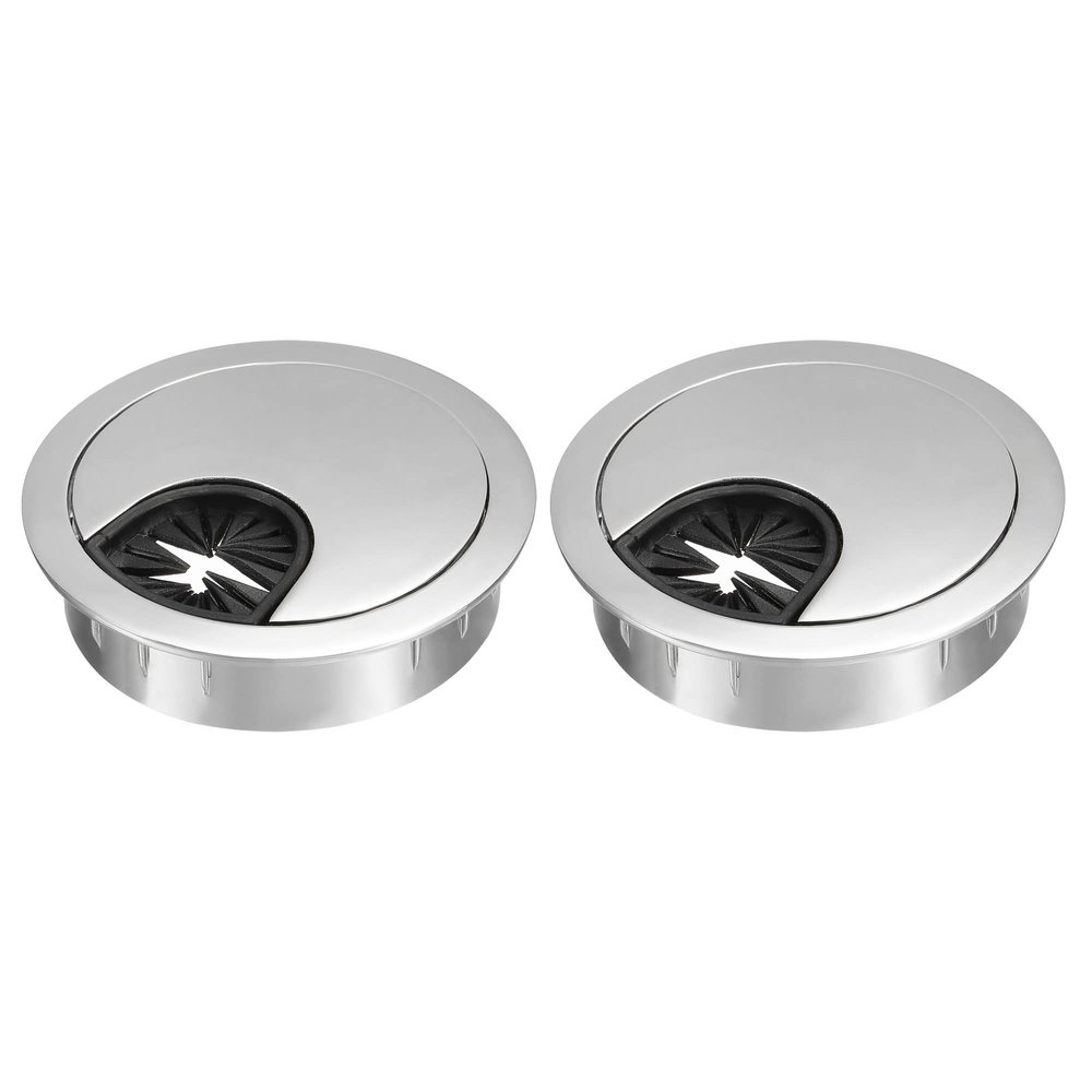 YOKIVE 2Pcs Desk Cable Hole Cover, Zinc Alloy Cord Raceway Great for Office, Home, Daily Use (50mm, Bright Silver)