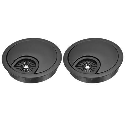 YOKIVE 2Pcs Desk Cable Hole Cover, Zinc Alloy Cord Raceway Great for Office, Home, Daily Use (60mm, Black)