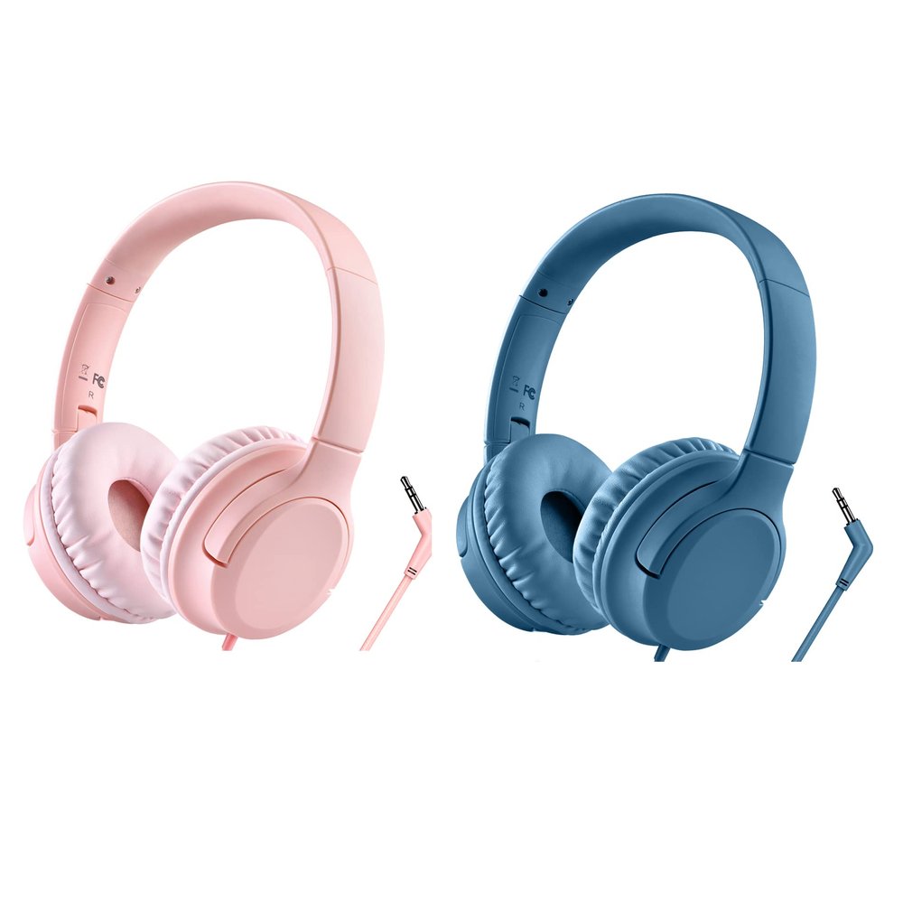 DyBaxa Over-Ear Foldable Pink Kids Headphones, Volume Limiter 94dB Over-Ear Foldable Blue Kids Headphones, Volume Limiter 94dB