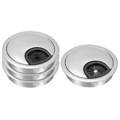 YOKIVE 4Pcs Desk Cable Hole Cover, Zinc Alloy Cord Raceway Great for Office, Home, Daily Use (60mm, Bright Silver)