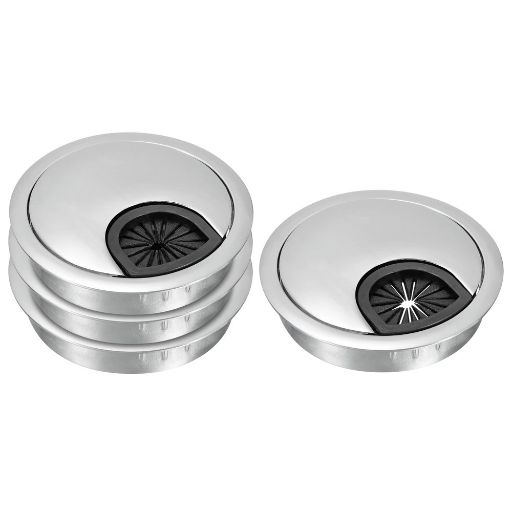 YOKIVE 4Pcs Desk Cable Hole Cover, Zinc Alloy Cord Raceway Great for Office, Home, Daily Use (60mm, Bright Silver)