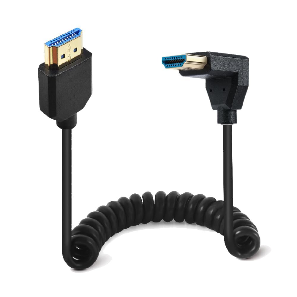 1-3.9ft HDMI 2.1 Up Angle Male Coiled Cable, 48Gbps, 8K@60Hz/4K@120Hz/2K@240Hz, Supports 3D, HDCP 2.2/2.3, Dolby TrueHD DTSHD, Dynamic HDR, eARC, Compatible with GH5S, PS5, Xbox One Monitor, PC.