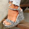 ZBYY Women's Platform Slingback Wedges Sandals Leopard Print Wedge Heel Fish Mouth SandalsAnkle Strap Peep Toe Sandals view 4