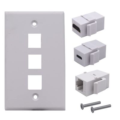 Kework 3 Ports Wall Plate, 1 Ports 4K@60Hz HDMI 1 Port USB 3.1 C 1 Port Cat6 RJ45 Female to Female Module Keystone Outlet Socket