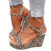 ZBYY Women's Platform Slingback Wedges Sandals Leopard Print Wedge Heel Fish Mouth SandalsAnkle Strap Peep Toe Sandals view 1