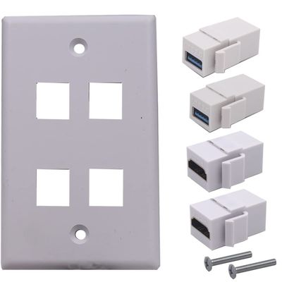 Kework 4 Ports Wall Plate, 2 Ports 4K@60Hz HDMI 2 Ports USB 3.0 Female to Female Module Keystone Outlet Socket Wall Plate