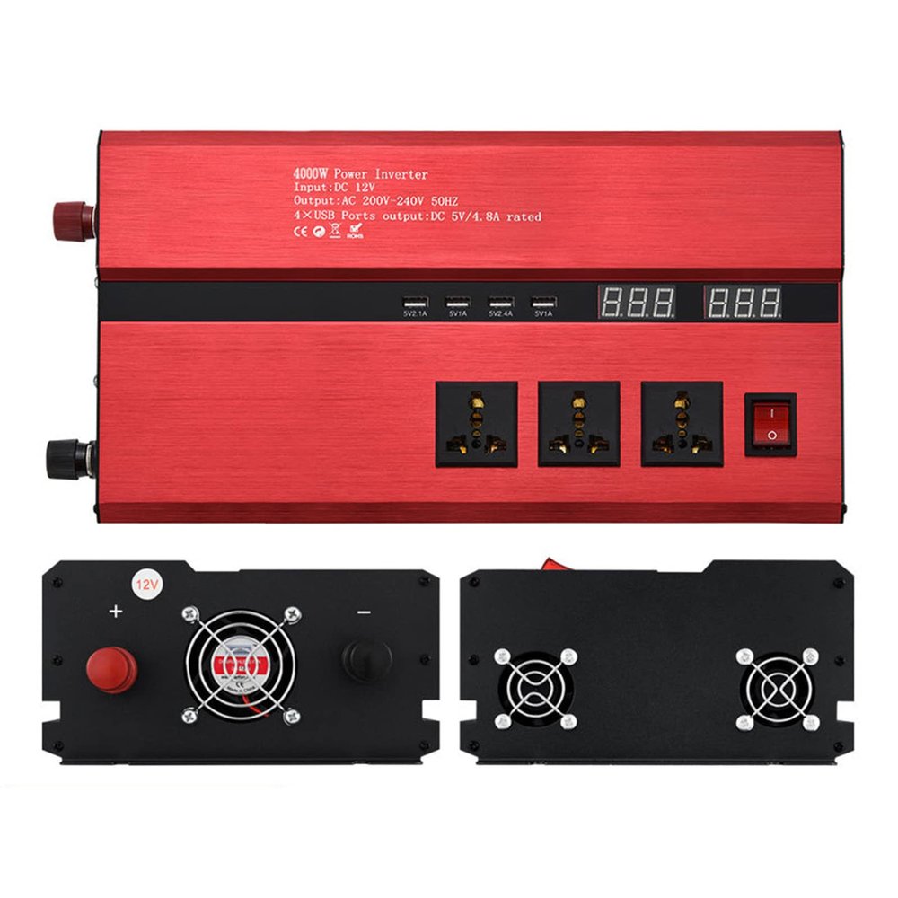 Niczu Car Power Inverter, 600W 1200W 2000W 2600W 3000W 4000W Modified Sine Wave Power Inverter, DC 12V 24V to AC 220V Voltage Converter with Cooling Fan,4000W-12V