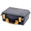 Black Pelican 1450 case with Yellow Handle and latches. Comes with Foam. view 1
