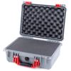 Silver Pelican 1450 case with red handle & latches. With foam. view 3