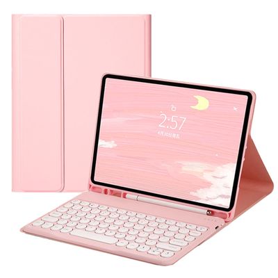 2022 New iPad Pro 11'' 4th/ 3rd / 2nd Generation Keyboard case 2021 2020 2018 Color Bluetooth Keyboard Magnetic Detachable Cute Round Key with Pencil Holder (iPad Pro11, Pink)