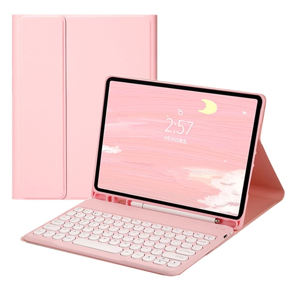 2022 New iPad Pro 11'' 4th/ 3rd / 2nd Generation Keyboard case 2021 2020 2018 Color Bluetooth Keyboard Magnetic Detachable Cute Round Key with Pencil Holder (iPad Pro11, Pink)