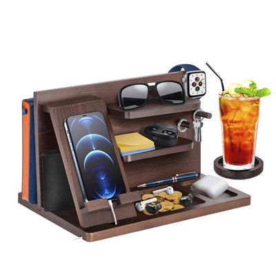 Gifts for Men Bedside Organiser Wood Phone Docking Station Dad Birthday Gifts for Him Nightstand Key Wallet Watch Stand Mens Gifts for Xmas Presents for Dad Husband Boyfriend Anniversary & Christmas