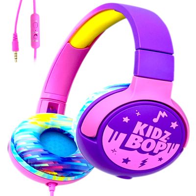 Move2Play, Kidz Bop, Wired Headphones for Kids | Microphone | 3.5mm Plug | Volume Limiting 85dB/94dB | Soft Pads | Adjustable | School Use | Gift 3 4 5 6 7 8+ Year Old Girls Boys Toddlers