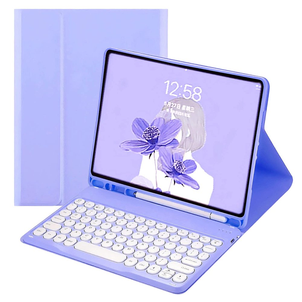 2022 New iPad Pro 11'' 4th/ 3rd / 2nd Generation Keyboard case 2021 2020 2018 Color Bluetooth Keyboard Magnetic Detachable Cute Round Key with Pencil Holder (iPad Pro11, Purple)