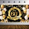 Happy 60th Birthday Decoration Backdrop Banner Black Gold Extra Large Fabric Birthday Sign Poster Photography Background 60 Year Birthday Party Decorations Supplies Indoor Outdoor, 72.8 x 43.3 Inch view 1